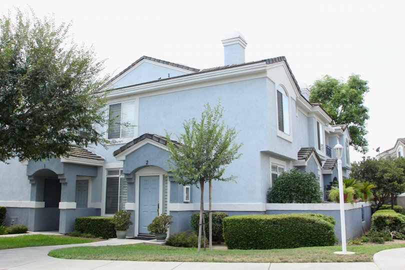 house door is closed andhouse is fully covered and garden is surrounded by house by trees and grasses