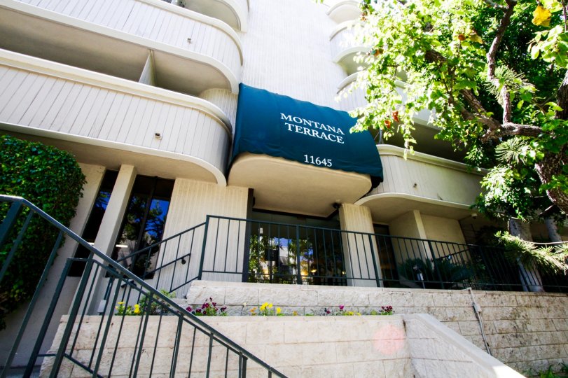 Up a flight of stairs is the entrance to Montana Terrace