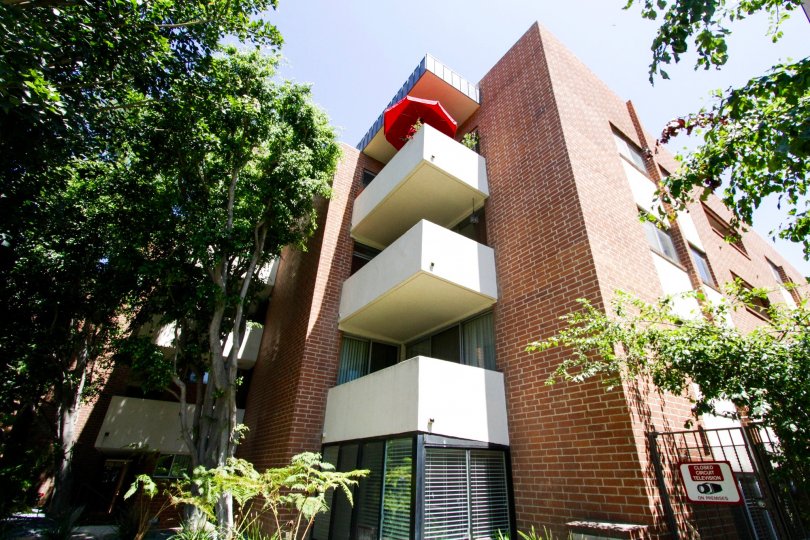 Balconies extending from the Sunset Terrace building