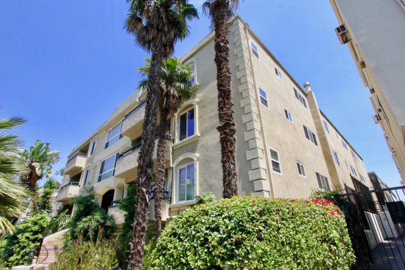 A sunny day at the front part of the Chenault Villas' community in Brentwood, CA