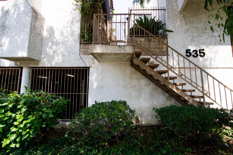 The stairs up to Cedar Ave Townhomes