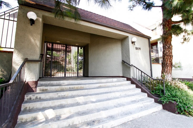 The stairs leading up to McCambridge Townhomes