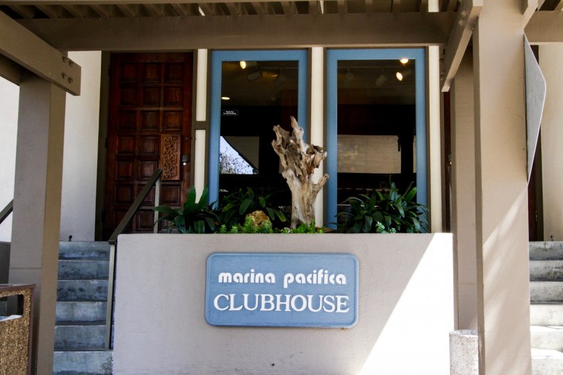 Clubhouse marquee at the entrance to Marina Pacifica Clubhouse