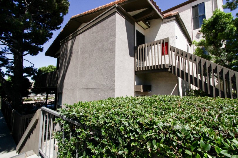 Stairs lead to a condo entry at Marina Pacifica