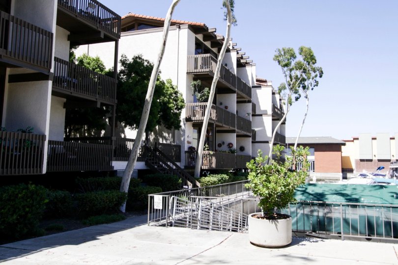 Marina Pacifica condo buildings are three stories tall