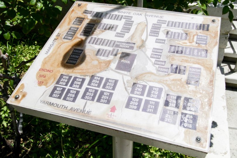 The ground map of the buildings within the Encino Spa East property in Encino
