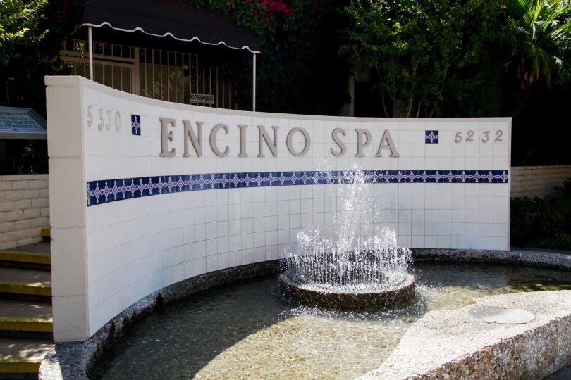 The fountain first seen when entering into the Encino Spa in Encino