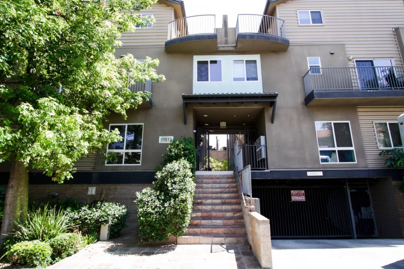 The stairs into the entrance at Argento Townhomes in North Hollywood