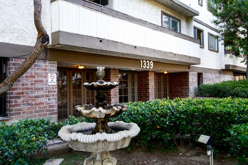 The fountain in front of Columbus Terrace