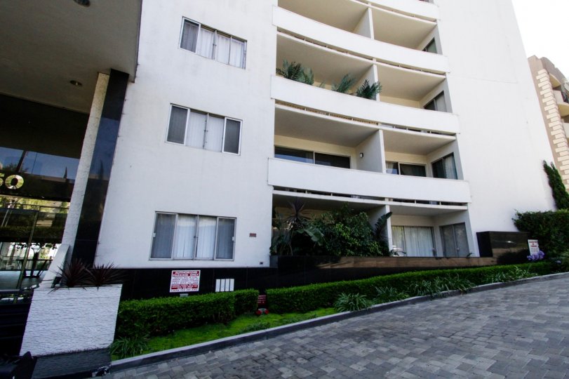 The Franklin Towers driveway is made of grey paver stones