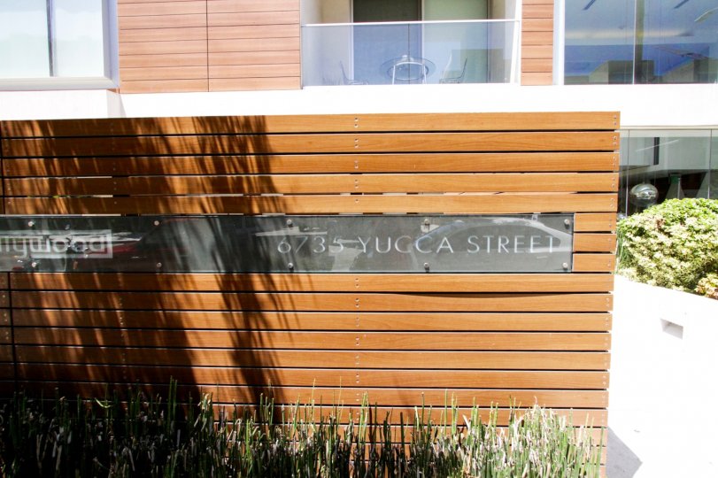 The Hollywood address in a front wood wall