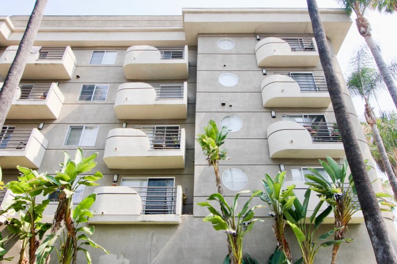 Views of the balcony of The Cleo in Koreatown California