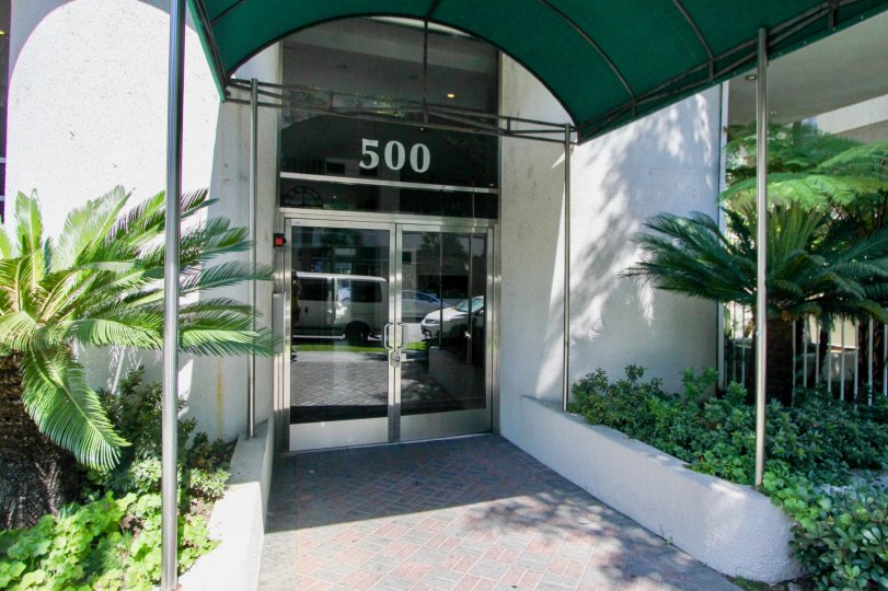 Lush greenery in front of the Wellington Grande in Korea Town, California