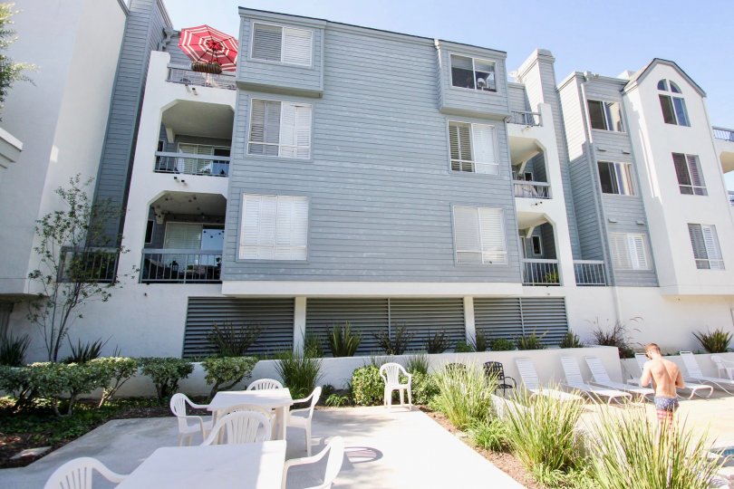 The balconies seen at the Bridgeport in Long Beach, California