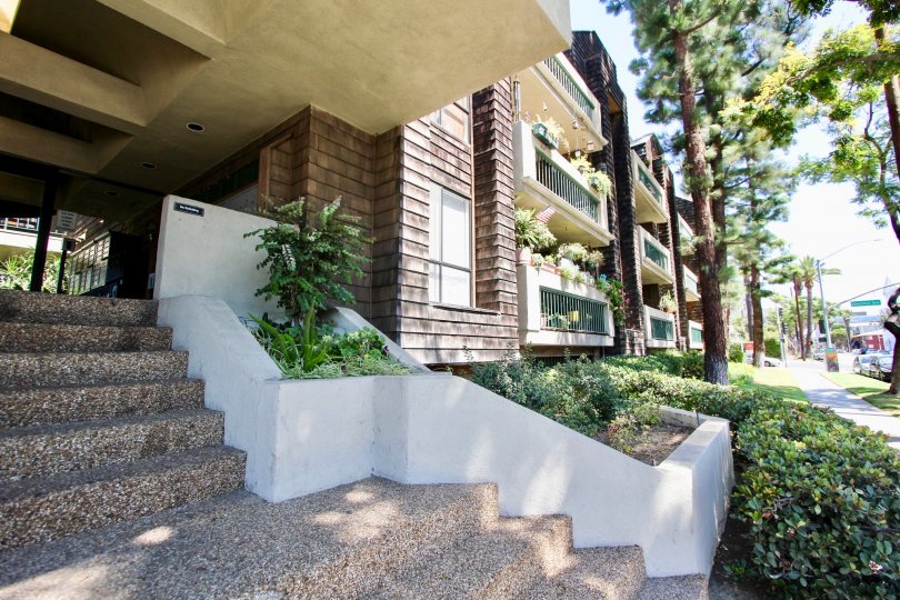 The stairs up to the entrance of the Chestnut Court in Long Beach, California
