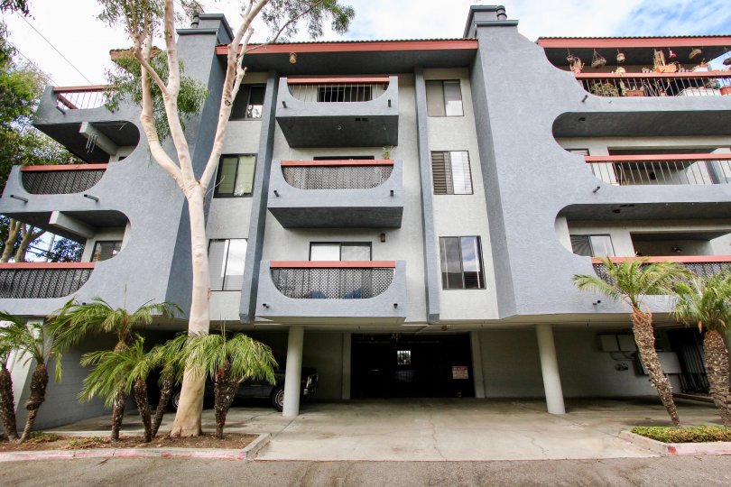 A secure entrance to a four story apartment building that is located in Loma Linda, Long Beach, California.