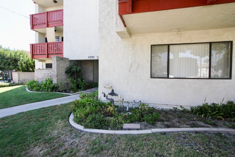 The yard in front of Orange Villas in Long Beach, California