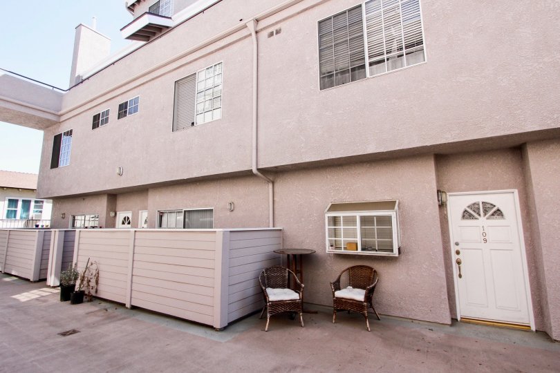 The patios outside of Washington Place Townhomes