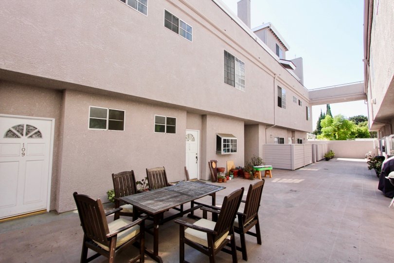 The lounge furniture seen outside of Washington Place Townhomes