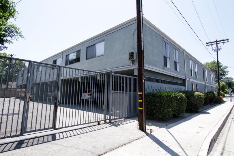 The gated entrance at Marlborough Palms in North Hollywood