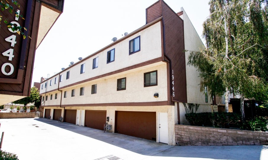 The garages for resident parking at the Shirley East Townhomes