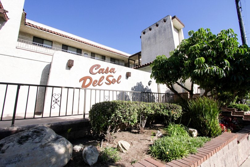 The Casa Del Sol name on the building in San Pedro California