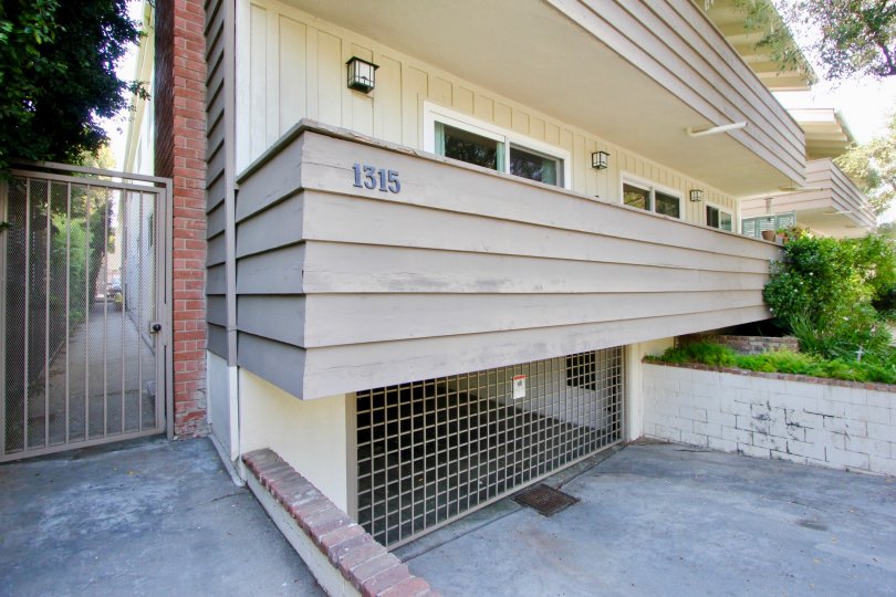 Lower level garage entry and side entrance to 1315 Stanford Street, Santa Monica, California