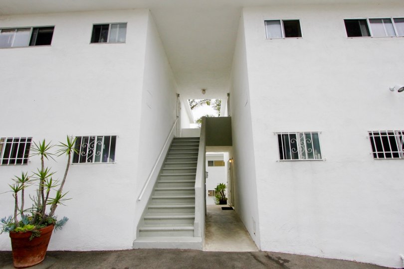 big white building with many rooms and stairs in California