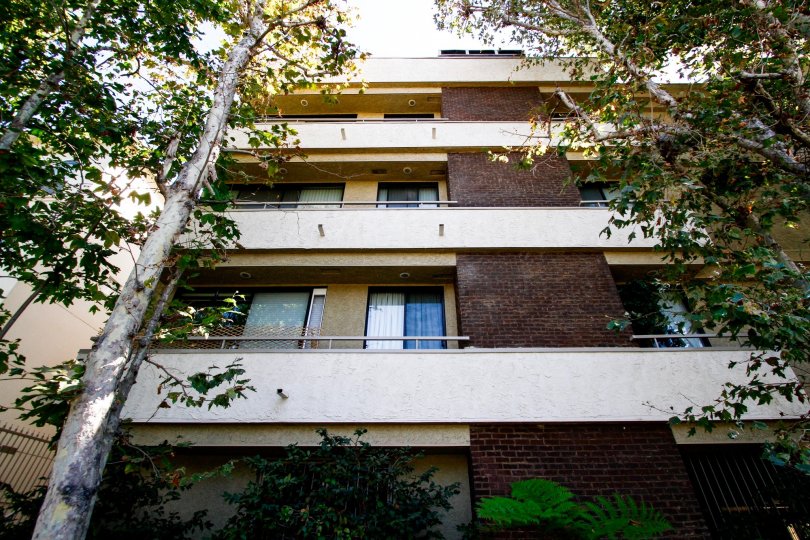The balconies seen at 12152 Moorpark St in Studio City