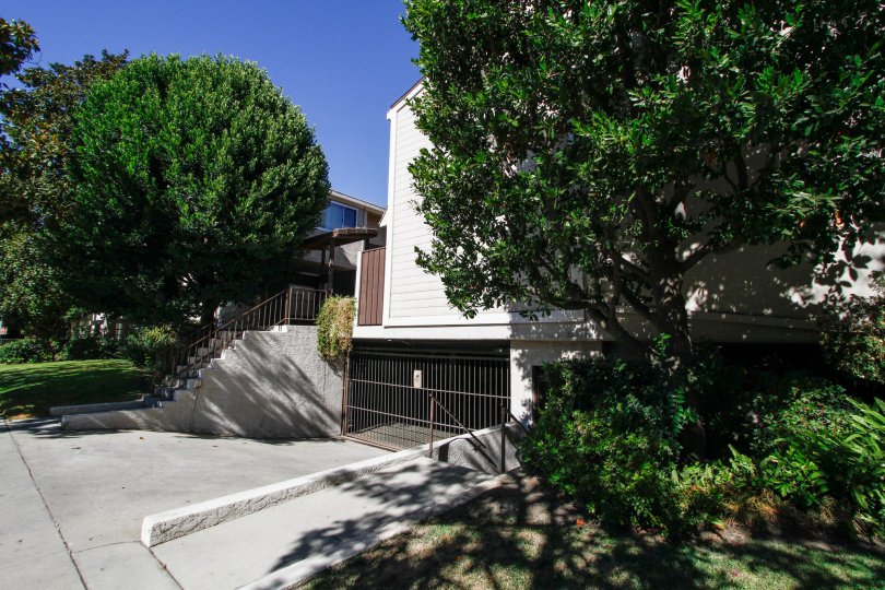 The driveway into the parking structure of 4230 Whitsett Ave