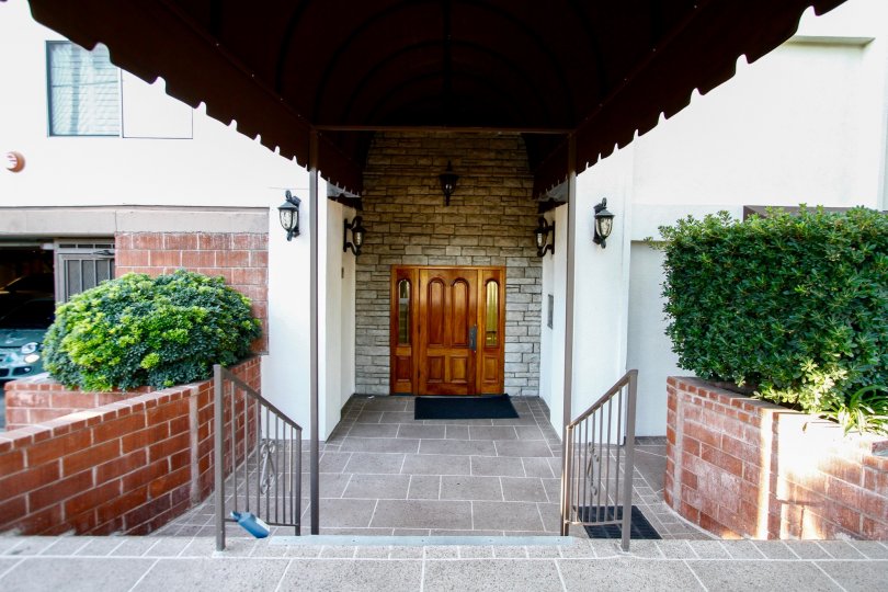 The doors leading into the Parkside Condominiums in Studio City
