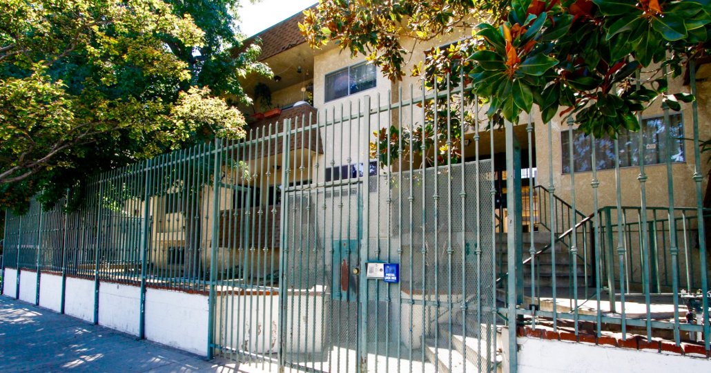 The gated entrance into 6255 Woodlan Ave in Van Nuys