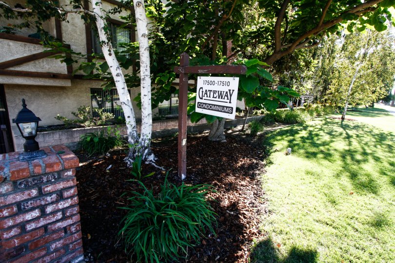 The welcoming sign for the Gateway Condominiums in Van Nuys