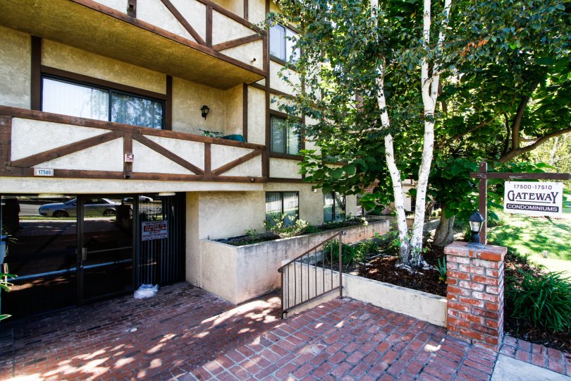 The stairs leading down to the entrance of Gateway Condominiums