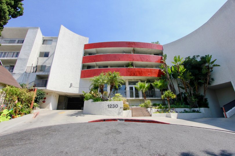 A very clear shot of the entrance to 1230 Horn Plaza, West Hollywood, California