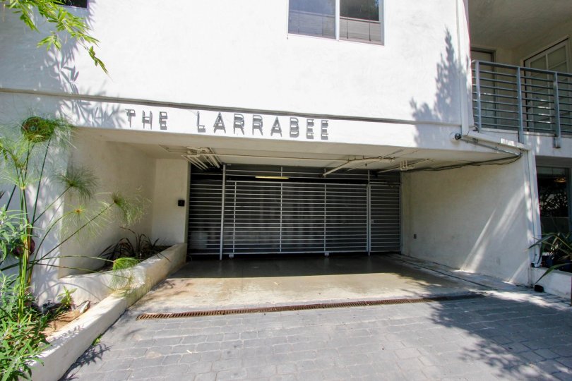 white walls of The Larrabee and the great entrance, West Hollywood, California