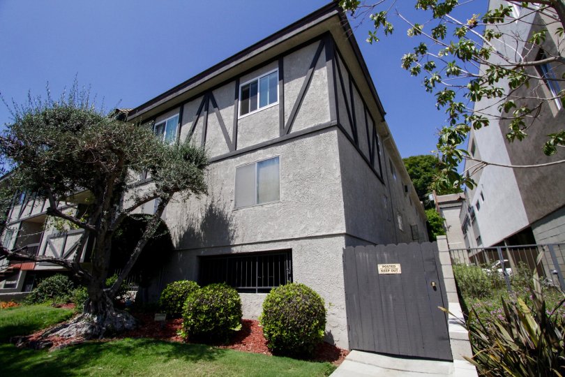 The entrance into the side of Corinth Condominiums that is secured
