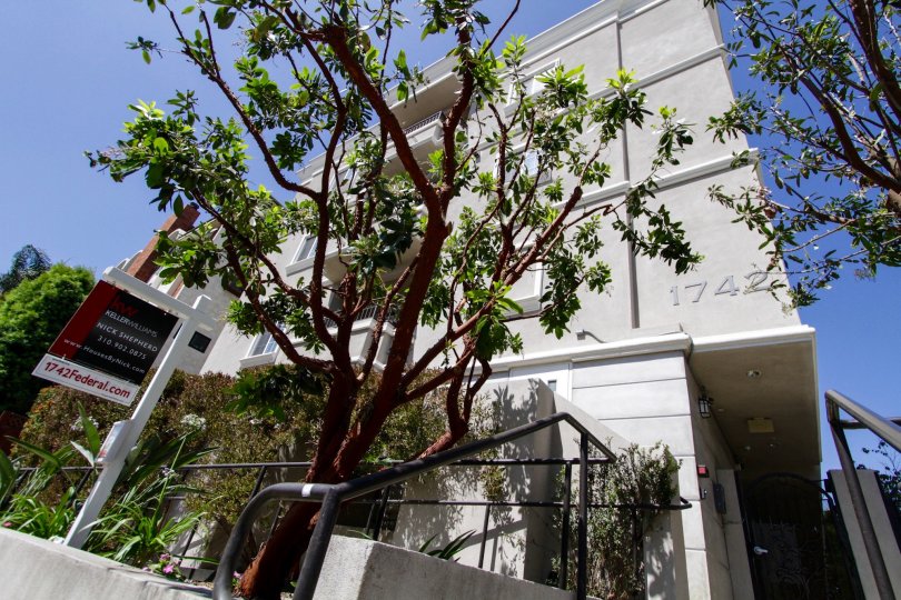 The sign showcasing the location of the Federal Villas II building in West LA