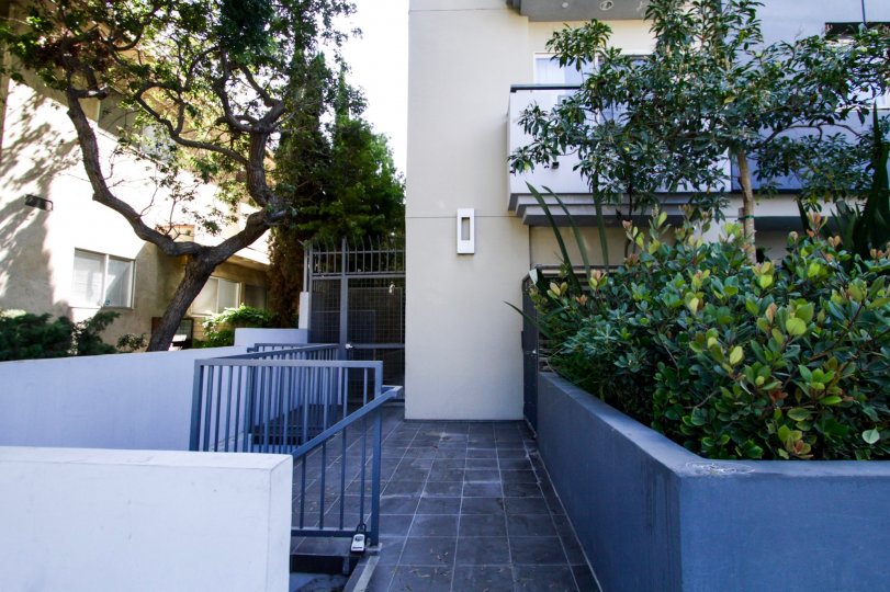 The stone walkway of Westgate Flats