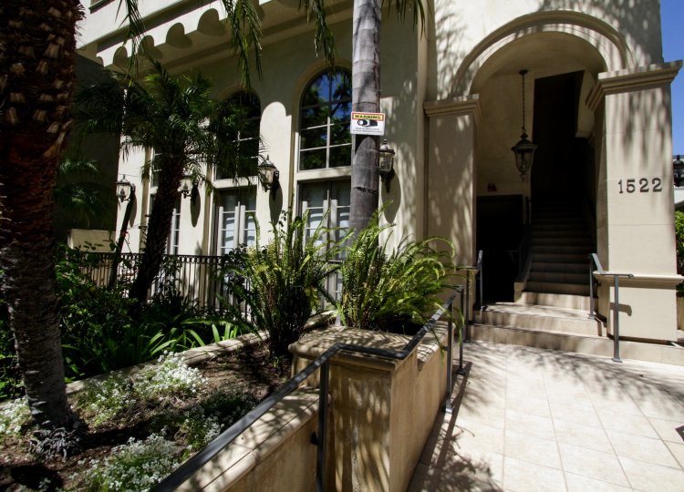 The walkway up to the entrance of Westwood Plaza
