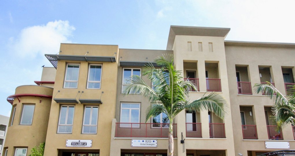 View of residences at mixed-use City Walk community in Aliso Viejo, CA