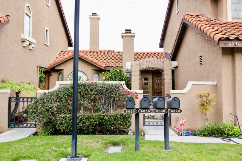 THE FRONT VIEW OF HOUSE WITH BEAUTIFUL LAWN, PLANTS WITH FLOWERS, ARE SHOWN IN THE ANAHEIM HILLS