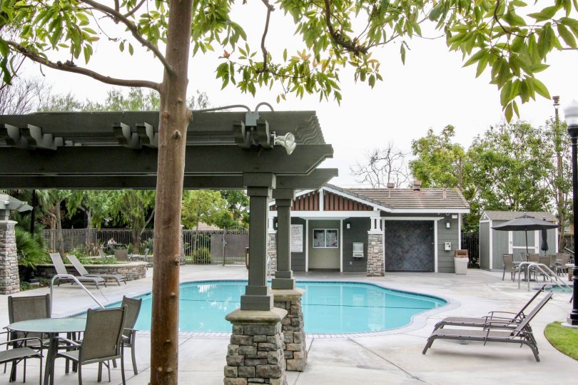 A restaurant in college park with swimming pool and trees