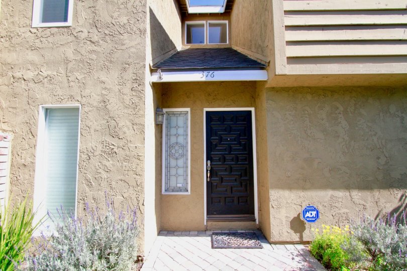Back Bay Village Sunrise door to a home with windows and plants.