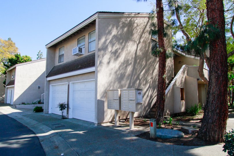 The big houses with ac in the Brighton Springs with big trees and shrubs near the road side with foot path.