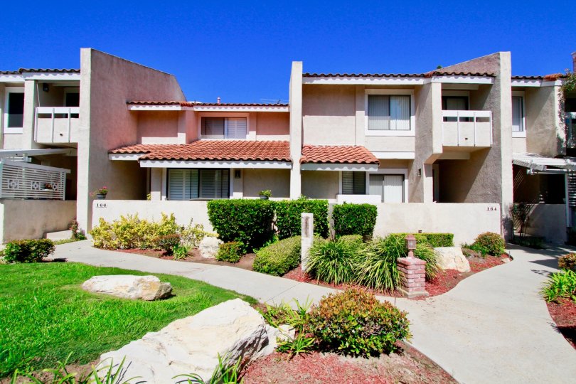 Front garden view of Fairview Village community, Costa Mesa, CA