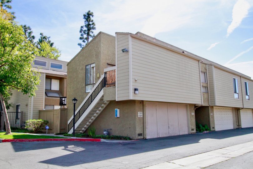 Stairs leading up from the back of Twin Lakes homes in Cypress, California