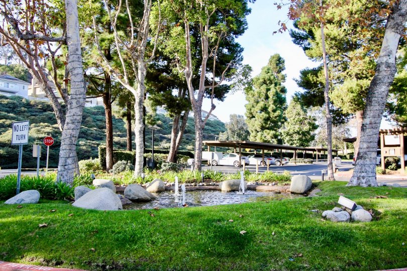THE MOUNTAIN PLACE IN THE HARBOR CREEK WITH THE CAR PARKING, NO LEFT TURN BOAR, LAWN, PLANTS, TREES