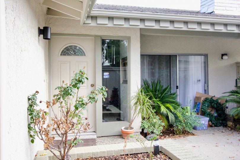 A small and cozy patio with rock gardens and plants at Orchard Lane in Fullerton CA