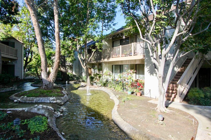 Lakeside Building having green park with tree at Garden grove